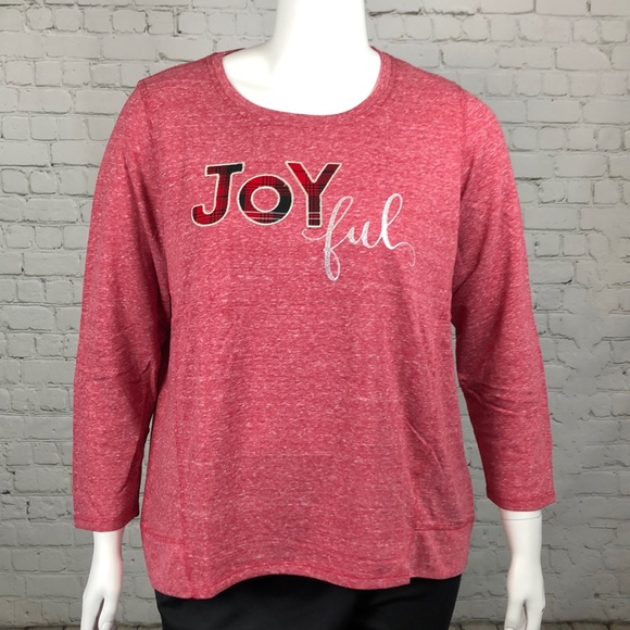 1X 2X Red Joyful Holiday Christmas Sweatshirt Plus - Picture 2 of 6
